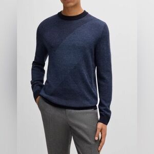 Hugo Boss Men’s 100% Virgin Wool Crewneck Sweater Navy Blue Size Small